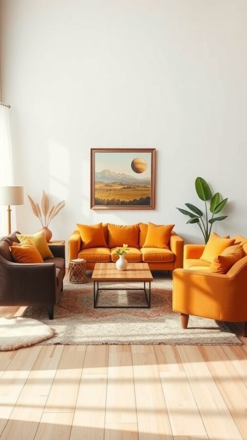 Cozy seating with warm colors and decor