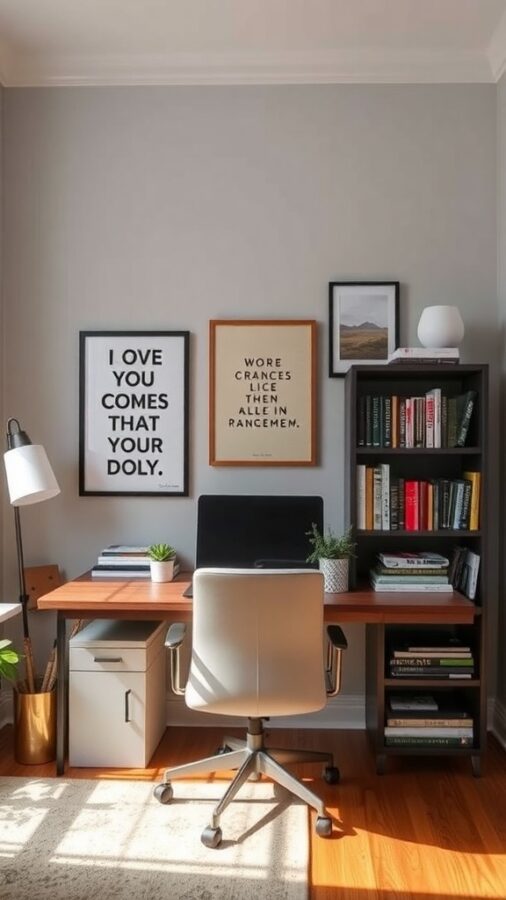 Modern home office with inspiring wall art