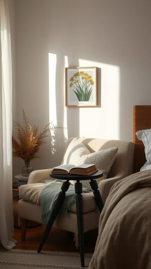 Comfortable bedroom nook with armchair and side table