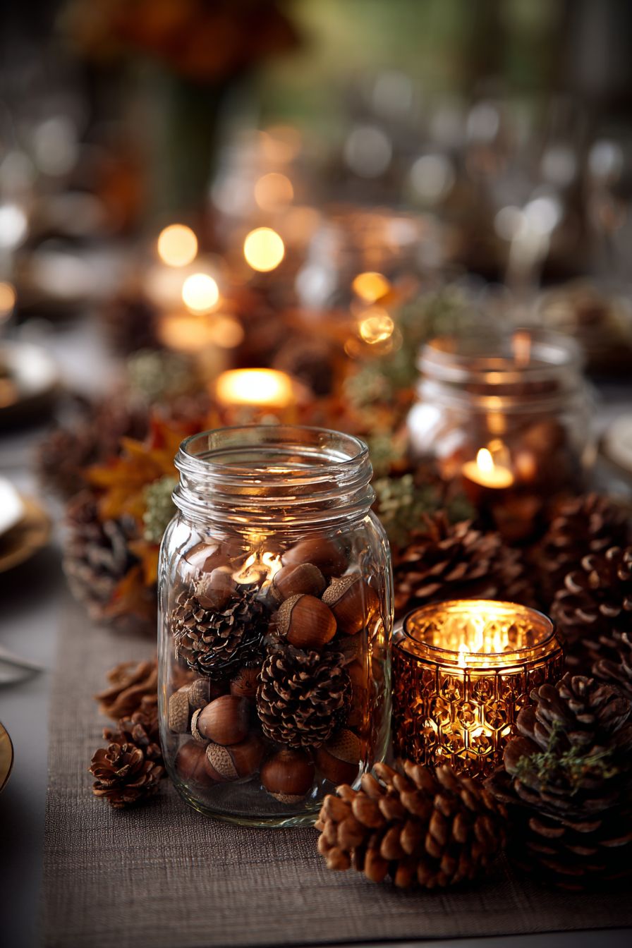 Simple Mason Jar Centerpieces with Candles