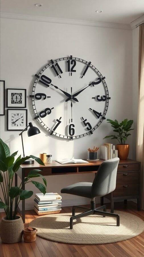 Stylish Wall Clocks for Home Office Modern wall clock with bold black numerals in a home office setting.