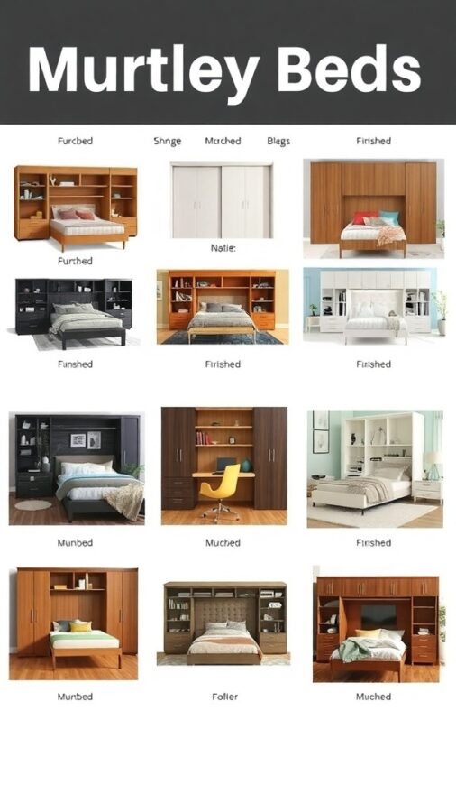 Various Murphy bed designs displayed in a grid