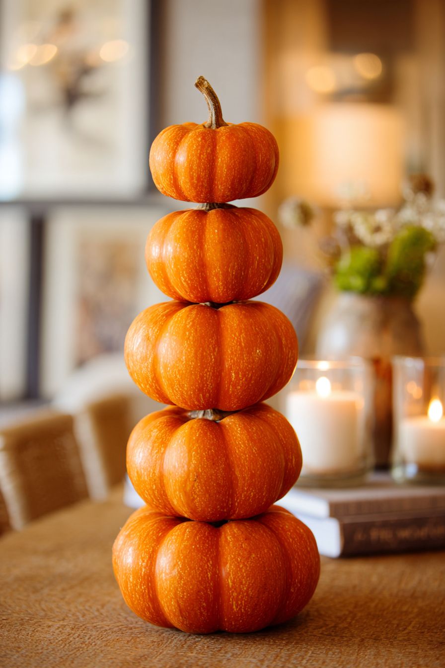 Stack Mini Pumpkins for a Topiary