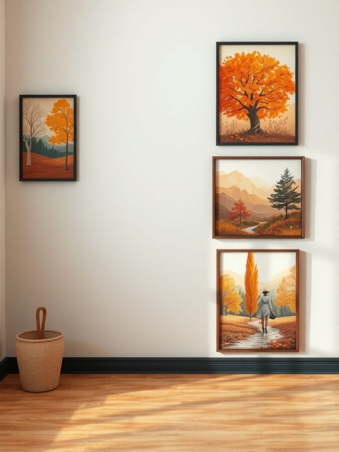 Wall art featuring warm fall colors and nature themes