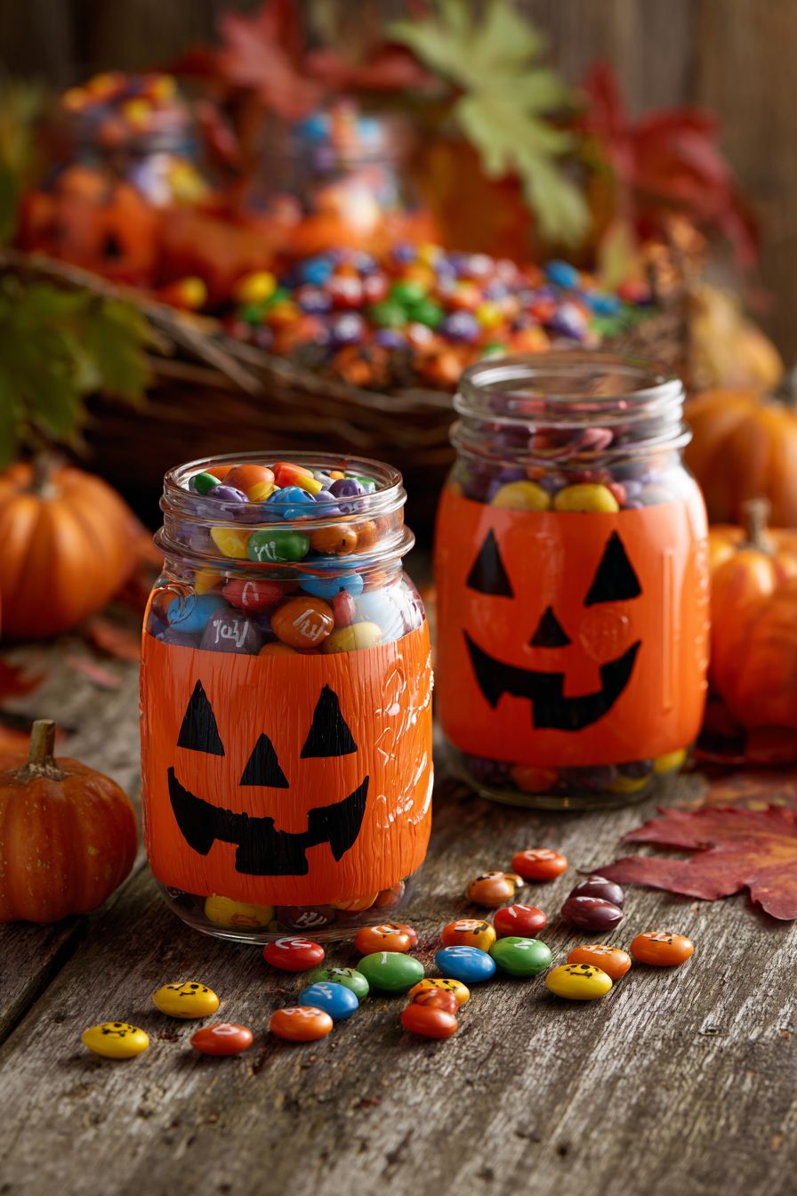 Organize Candy in Jack-O'-Lantern Jars