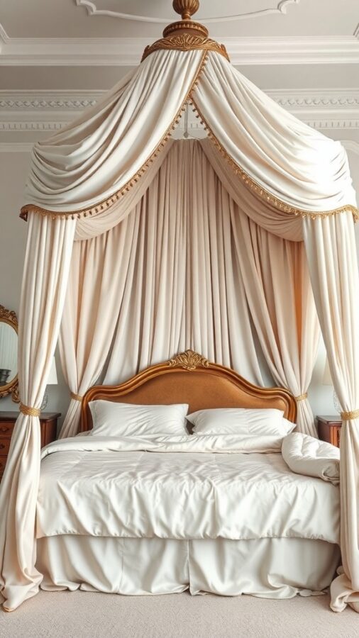 Chic canopy bed with drapery and stylish headboard