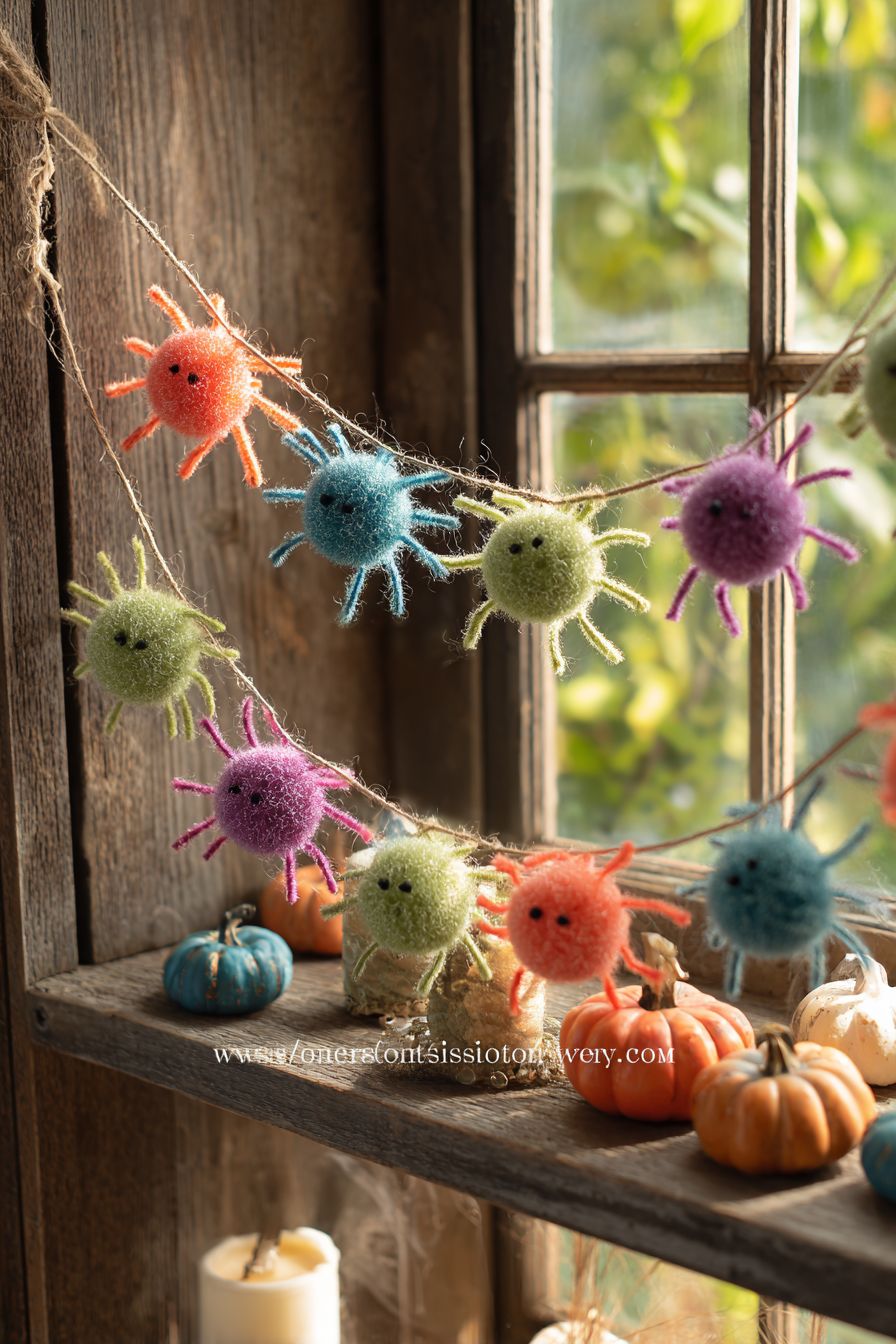 Simple Spider Garland from Yarn