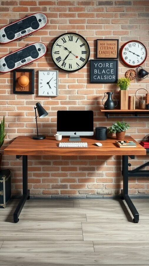 Industrial chic desk with wooden top and black metal legs