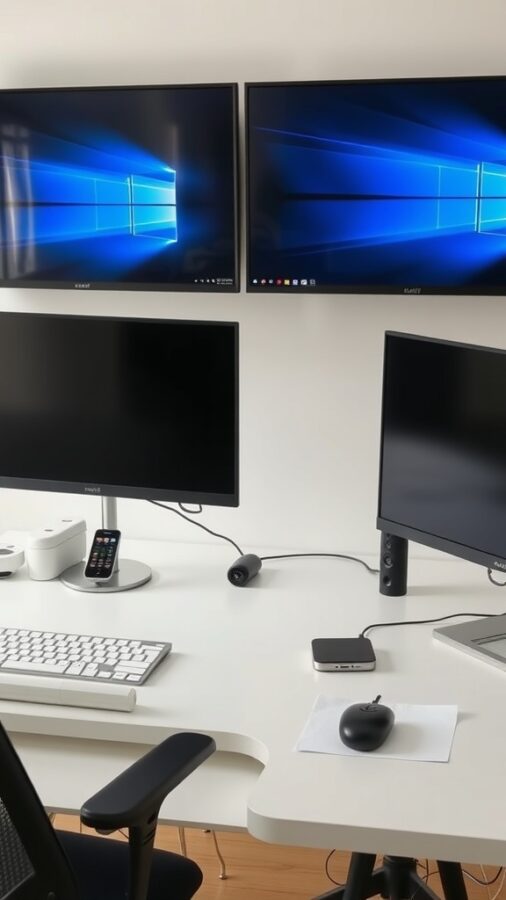Leveraging Advanced Technology Home office with multiple monitors and tech gadgets
