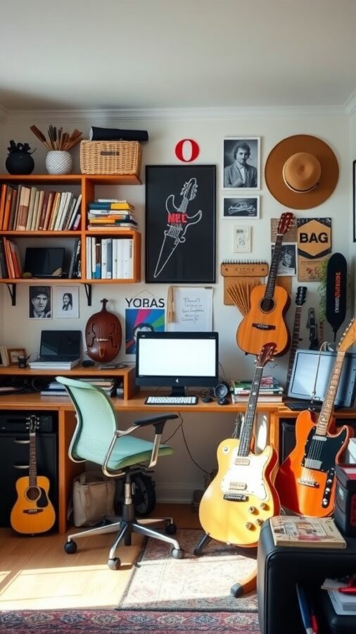 Integrating Personal Passions Home office with personal hobby items