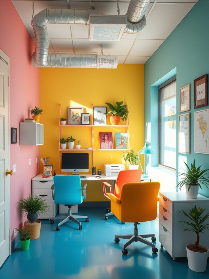 Bright color scheme in home office