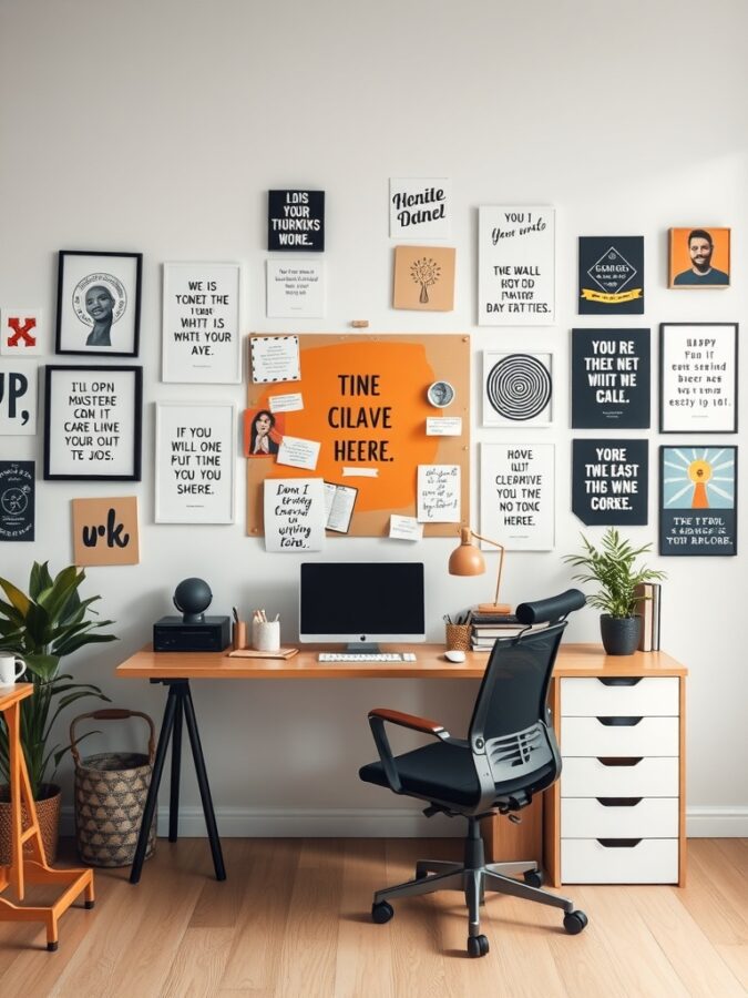Inspirational wall art in home office