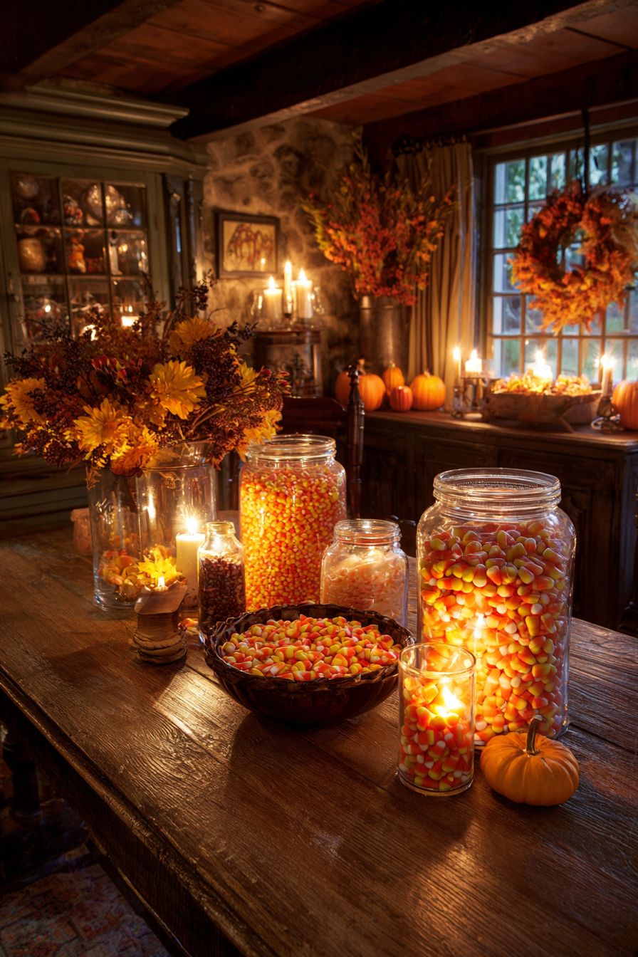 Fill Jars with Candy Corn for Sweet Decor