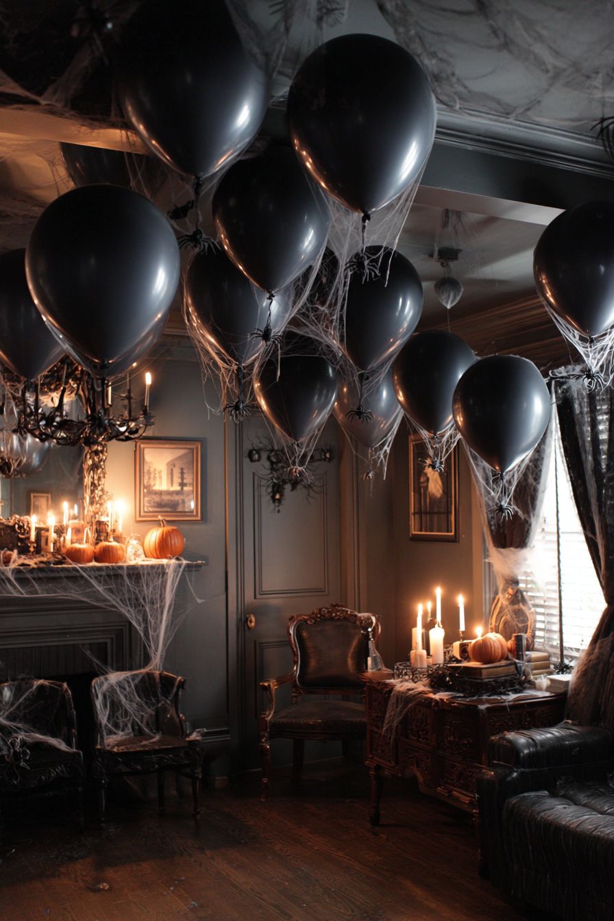 Hang Spider-filled Balloons for Ceiling Chills