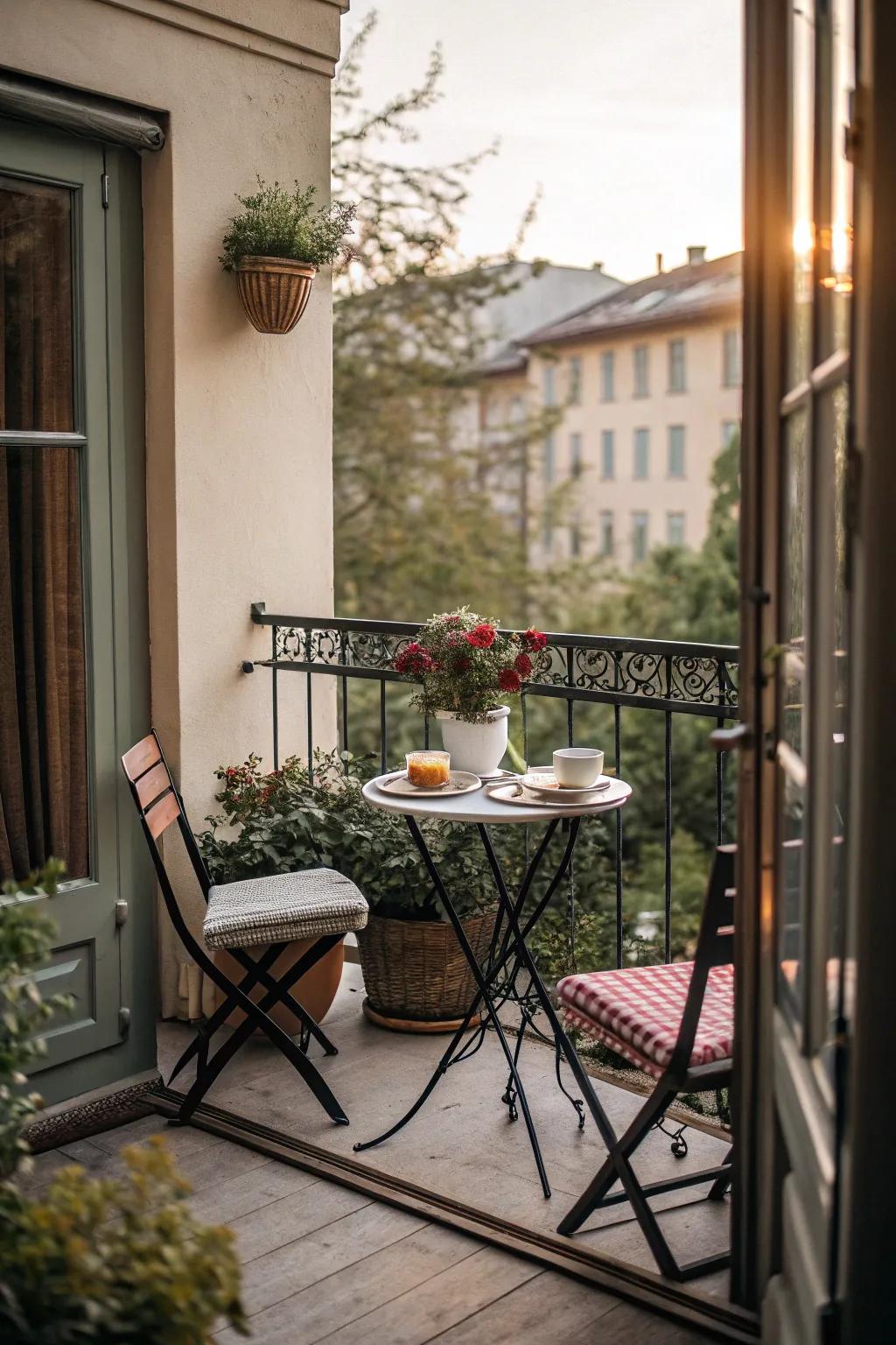 Charming bistro set on balcony