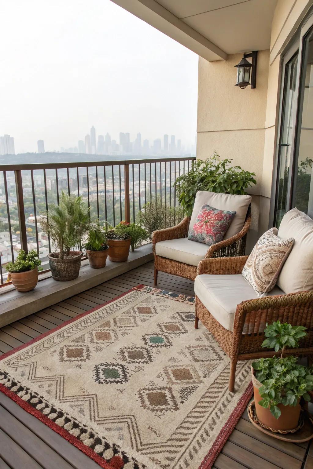 Outdoor rug adding warmth to balcony