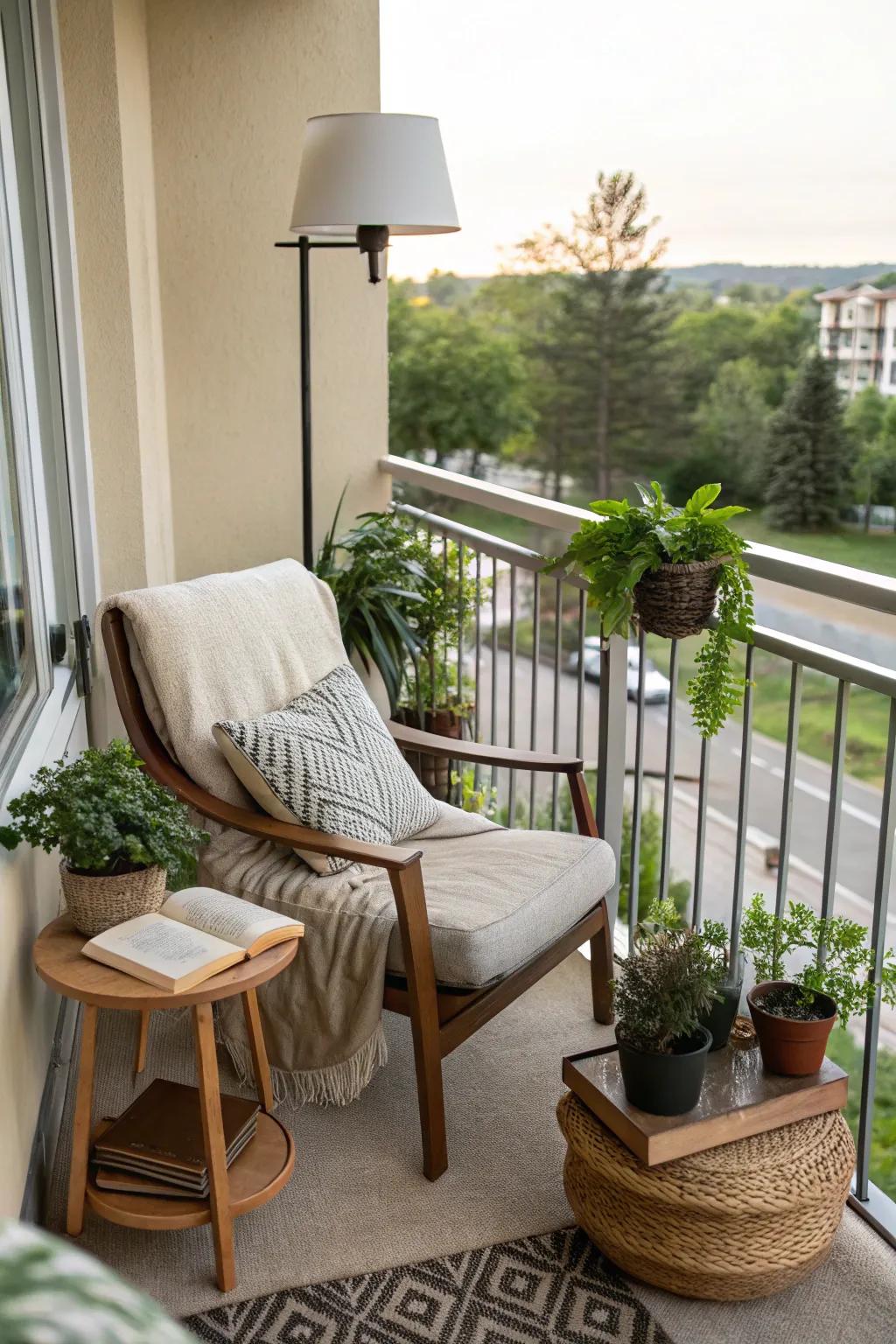 Cozy relaxation nook on balcony