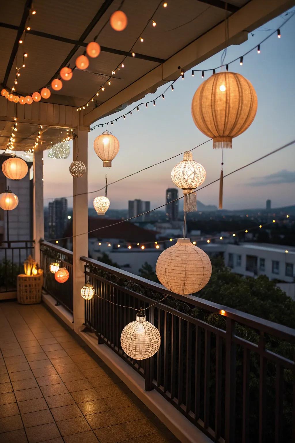 Decorative lanterns enhancing balcony ambiance