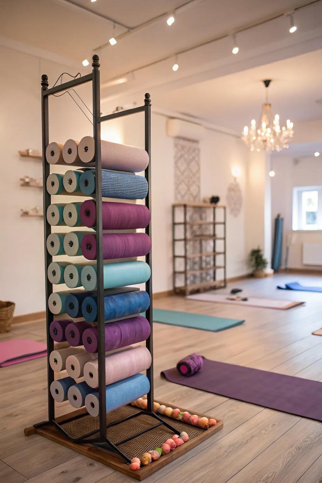 Arrange foam rollers artistically for a unique display.