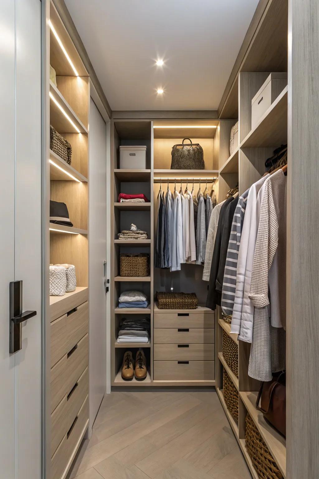 Open cubbies offer accessible and organized storage.