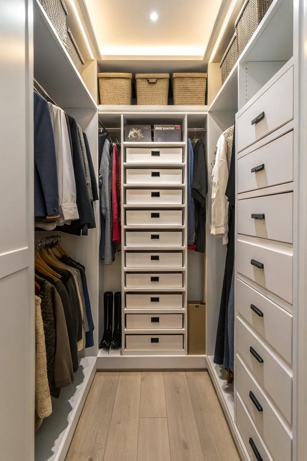 Drawers provide ample storage and keep items neatly tucked away.