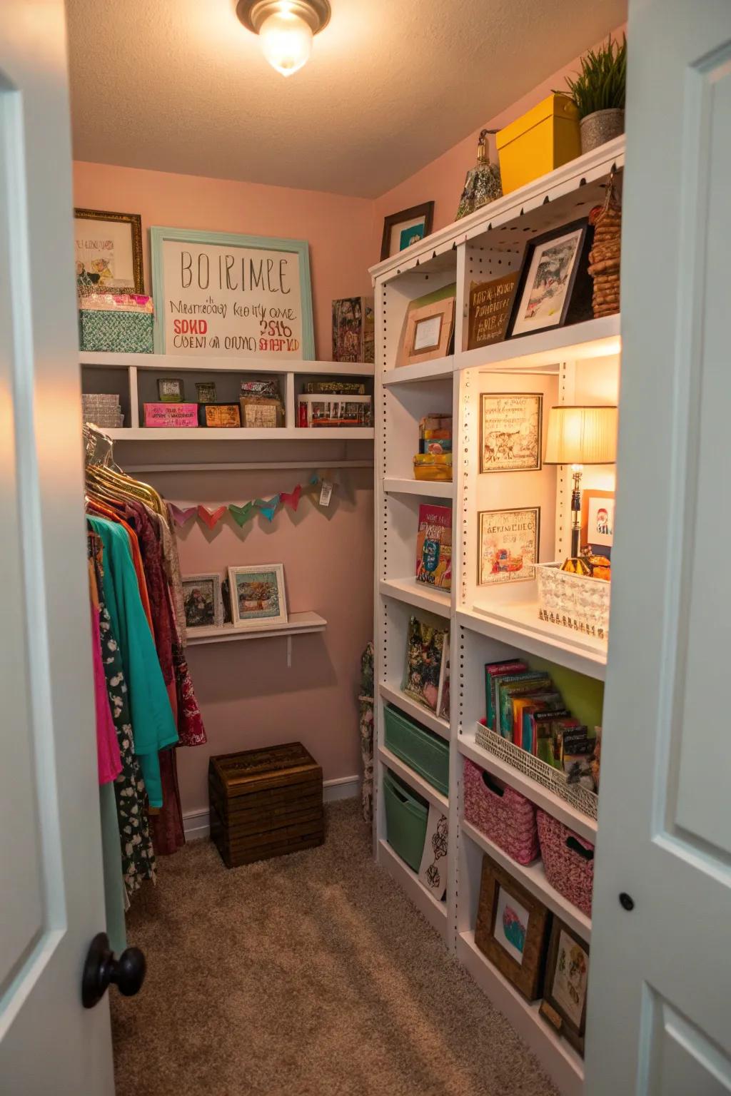 Decorative accents make closets feel unique and inviting.