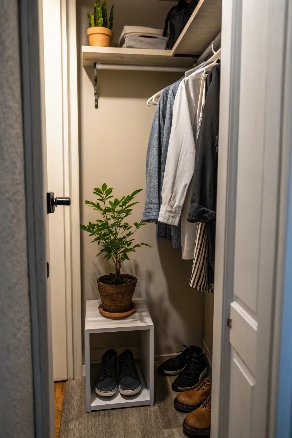 Plants add freshness and vitality to closet spaces.