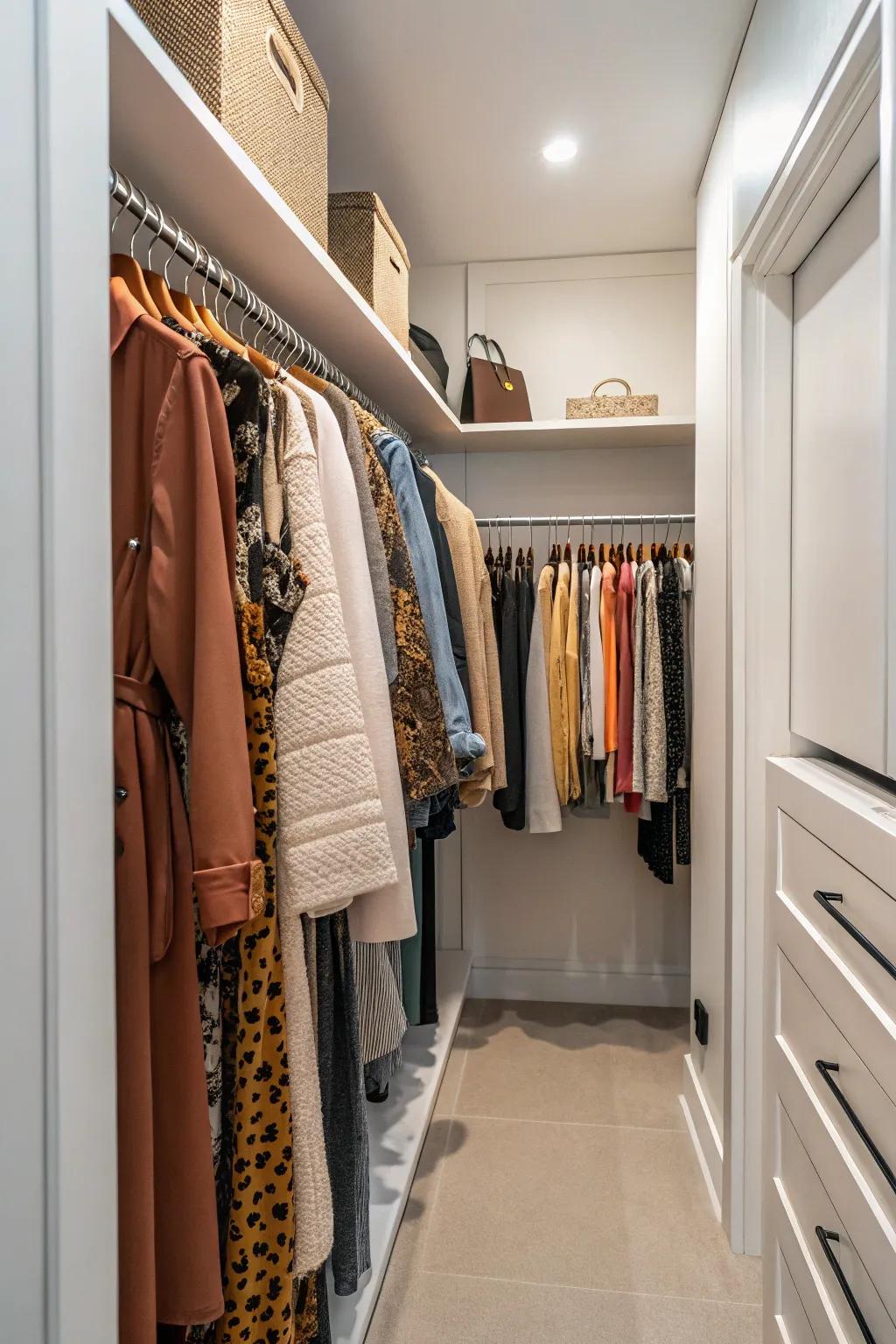 Freestanding racks add style and easy access to favorite clothes.