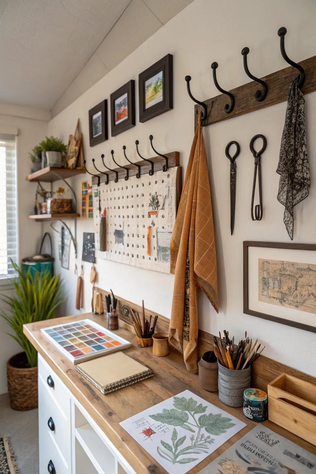 Artistic wall hooks blending utility and design.