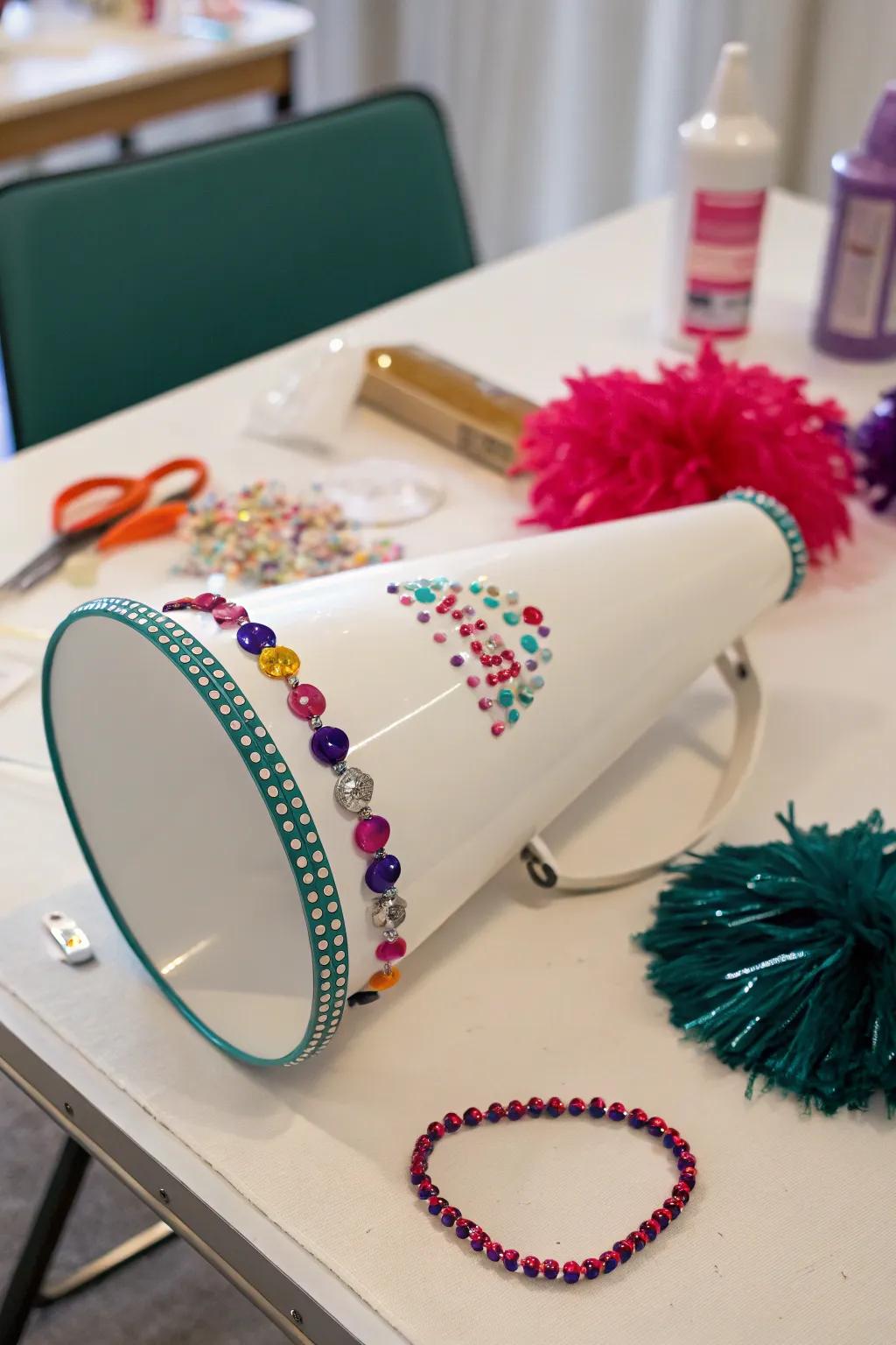 Beads and sequins add sparkle and sophistication to your megaphone.