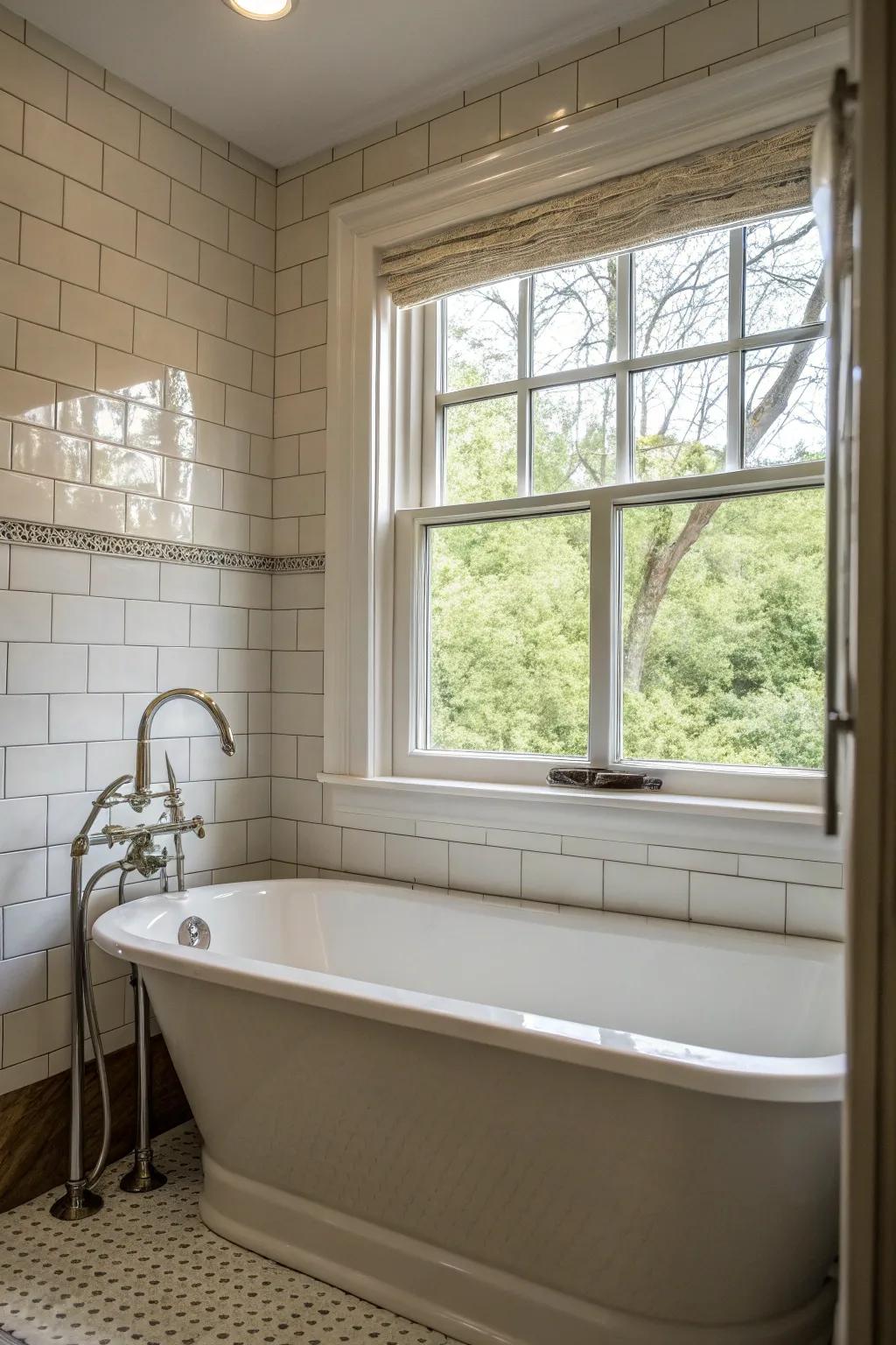 Bathtub positioned under a window, bathing the space in natural light.