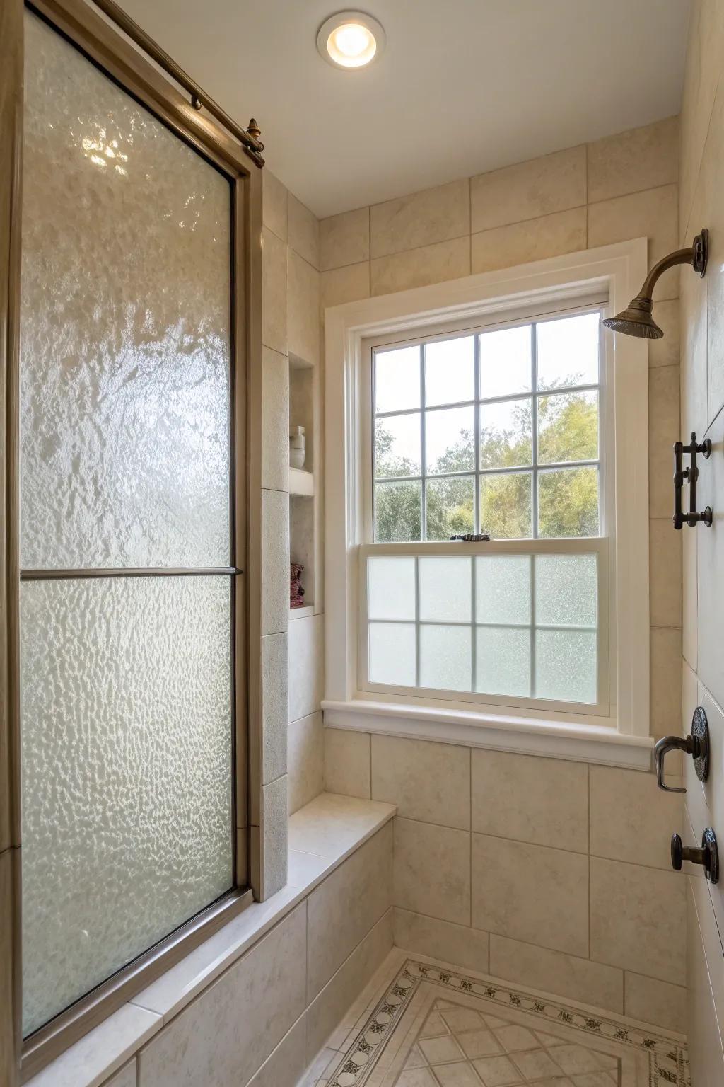 Shower alcove with a window bringing in natural light and ventilation.