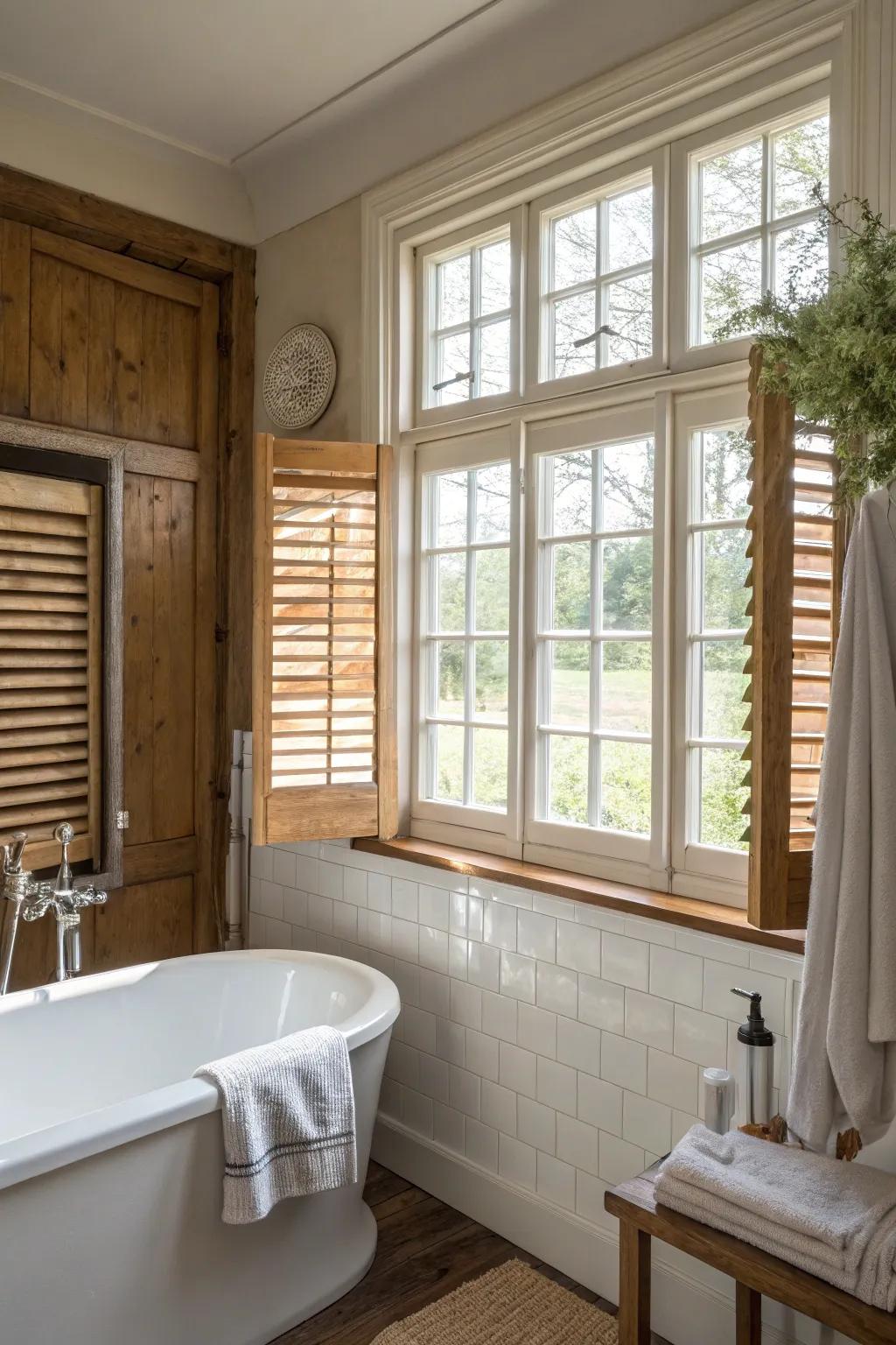Café style shutters offer a cozy ambiance with controlled light and privacy.