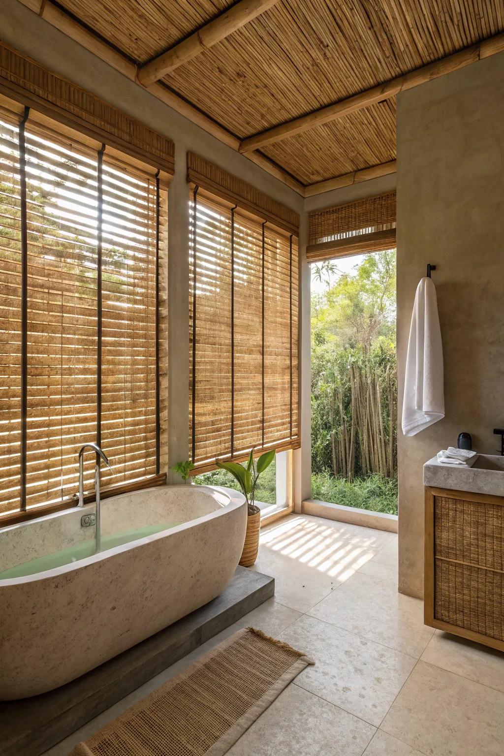 Bamboo shutters provide a sustainable and stylish option for eco-friendly bathrooms.