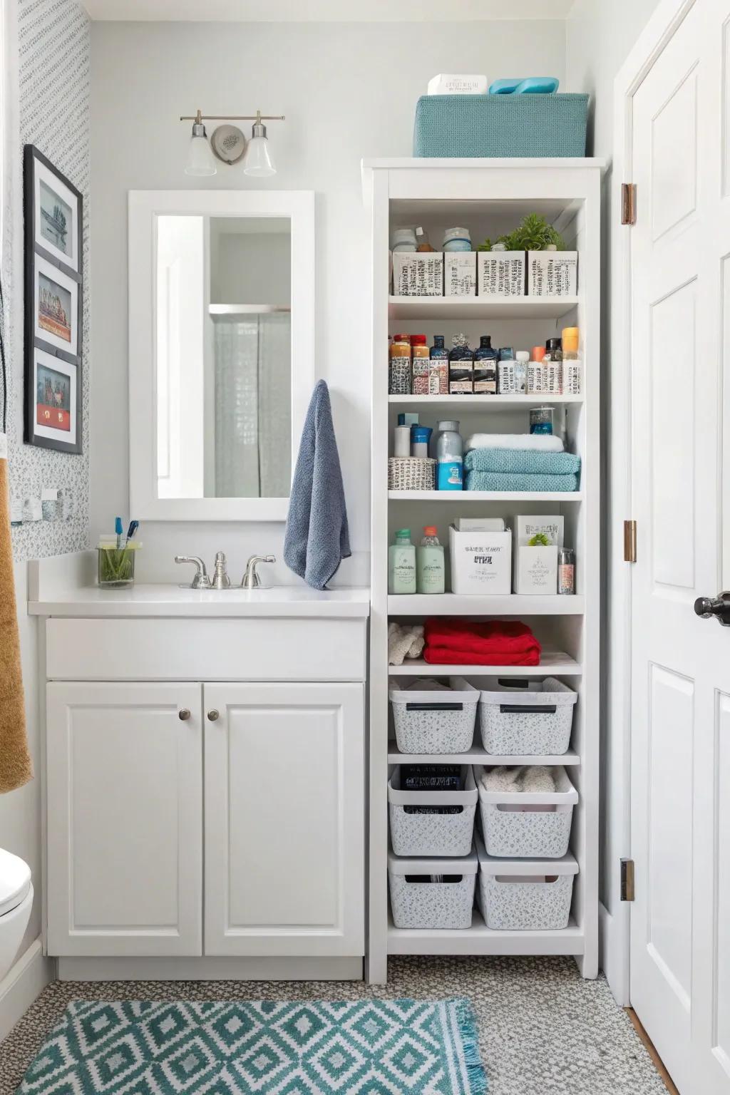Clever storage solutions to maintain an organized bathroom.