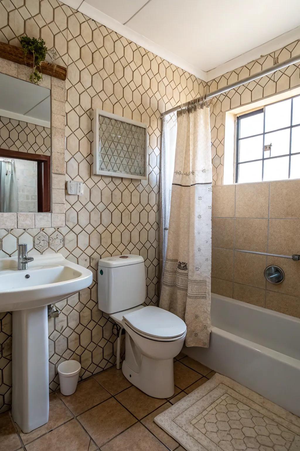 Textured tiles that bring dimension and style to bathroom walls.