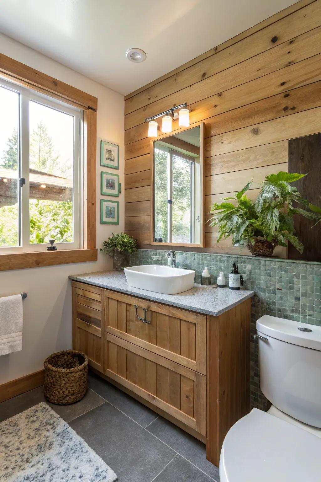 Eco-friendly bathroom elements promoting sustainability and savings.
