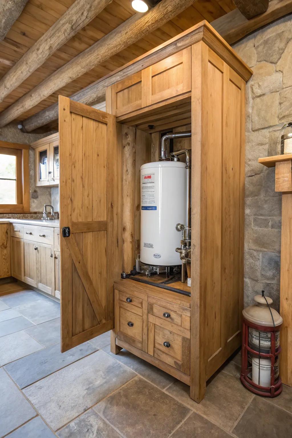 Custom cabinetry concealing water heater