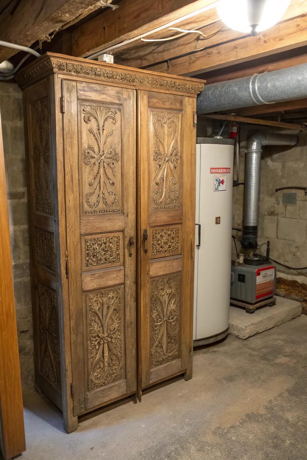 Vintage closet doors concealing utilities