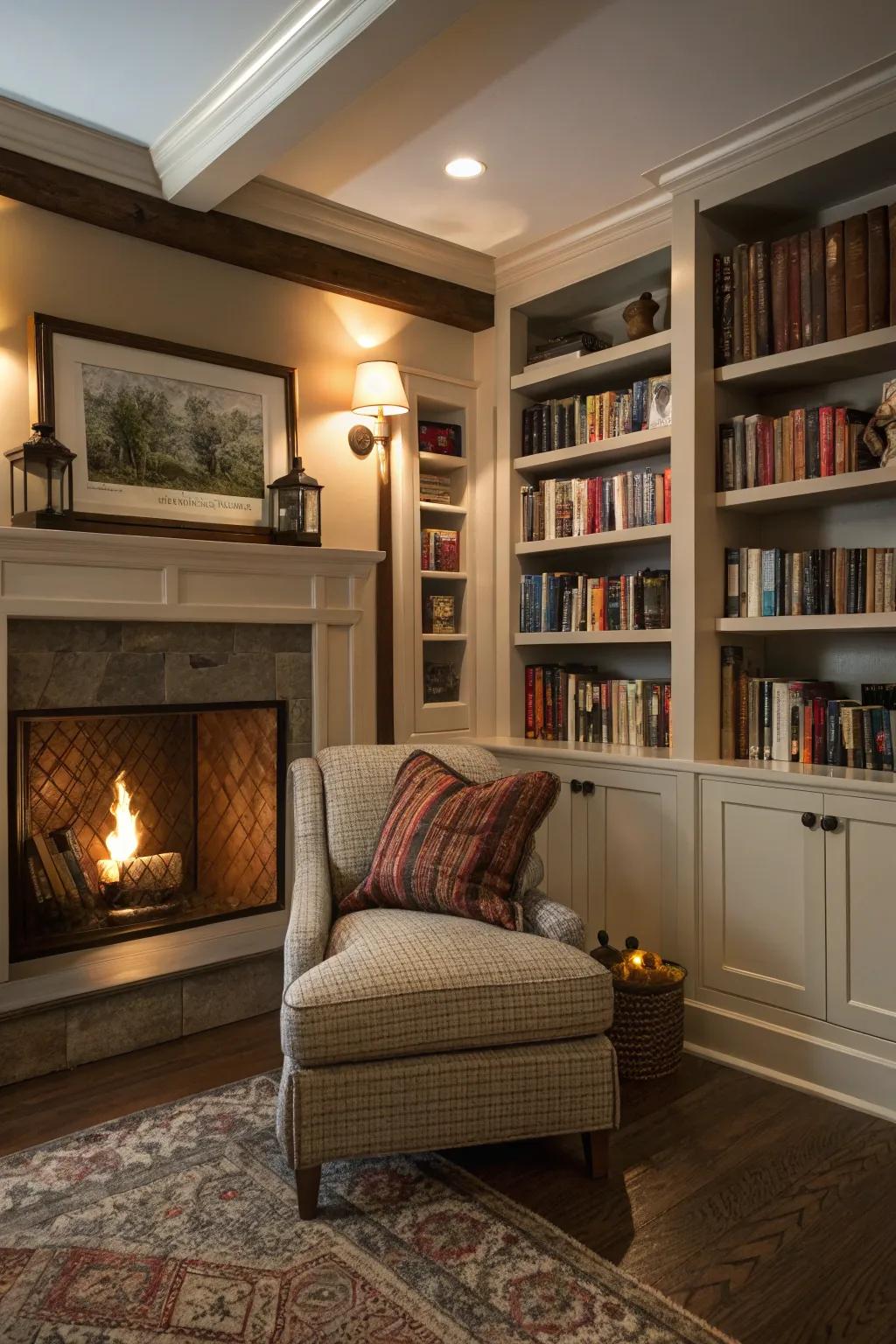 Bookshelves hiding furnace