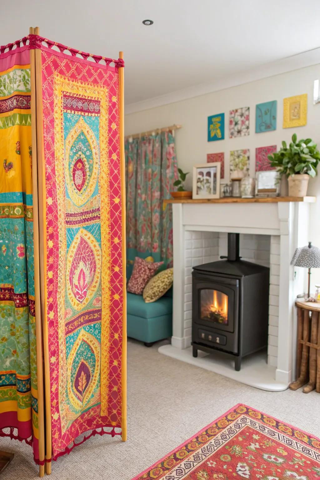 Colorful fabric screen hiding utilities