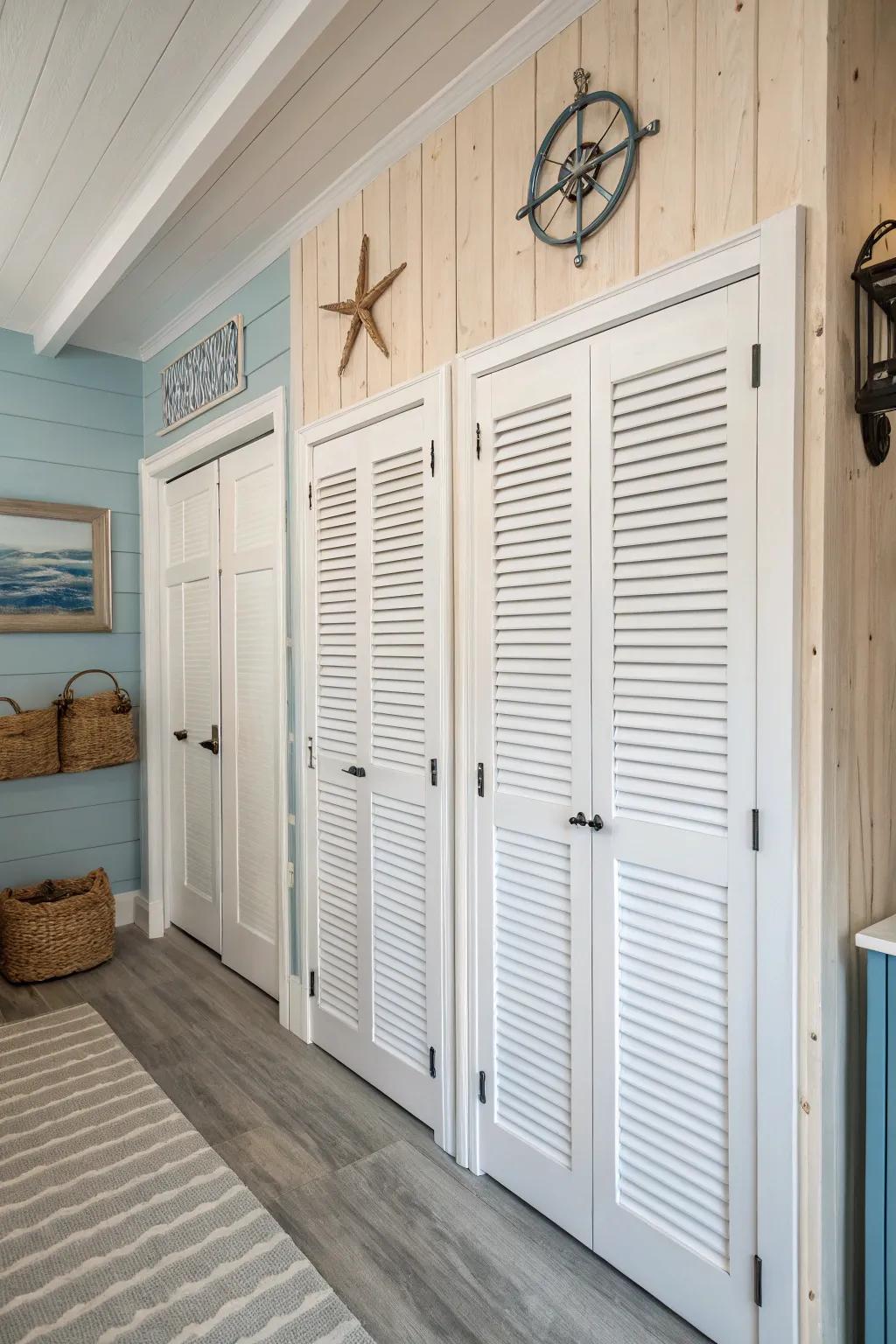 White louvered doors concealing utilities