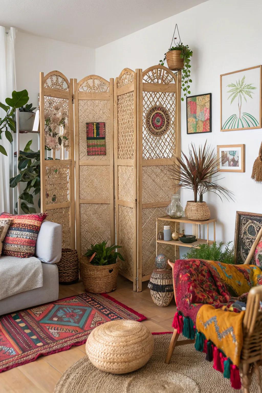 Rattan decorative screen hiding utilities