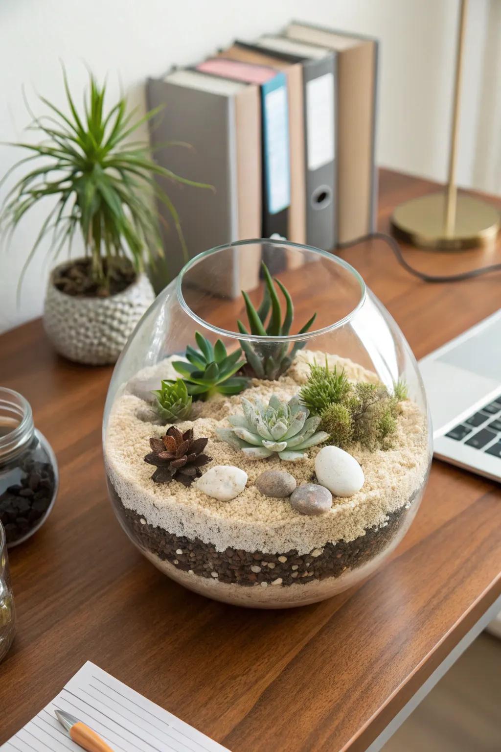 A DIY terrarium adding a natural vibe indoors.