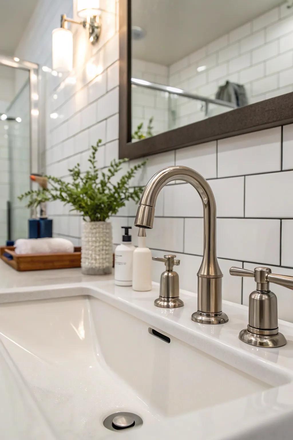 Contemporary fixtures bring elegance to this guest bathroom.