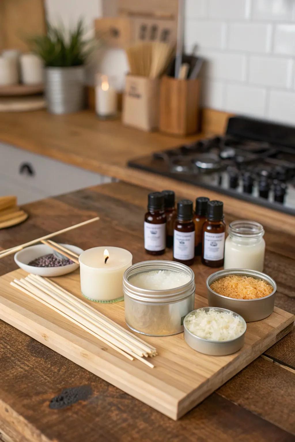 A candle making kit for crafting fragrant, personalized candles.