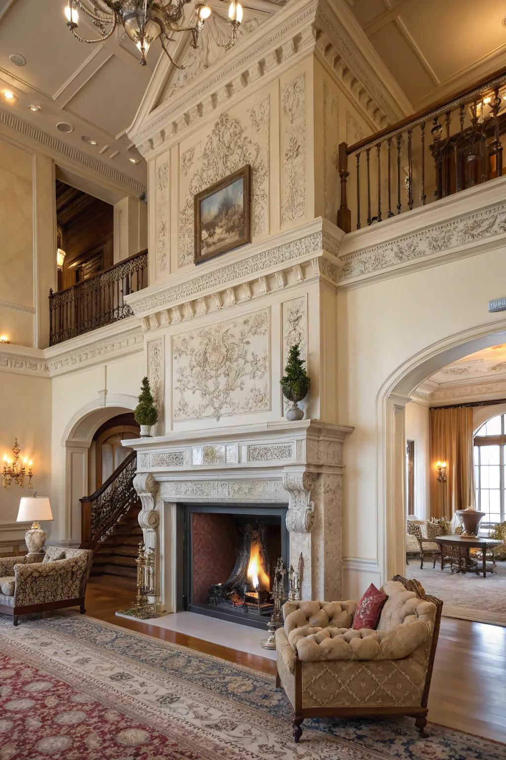 Victorian-style fireplace blending classic elegance with modern interiors.