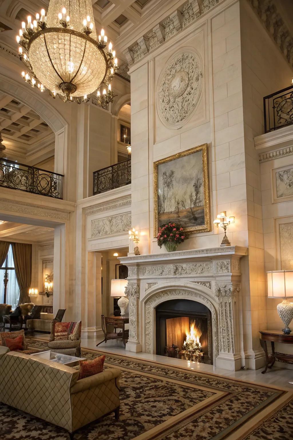 Elegant marble fireplace radiating timeless luxury and refinement.