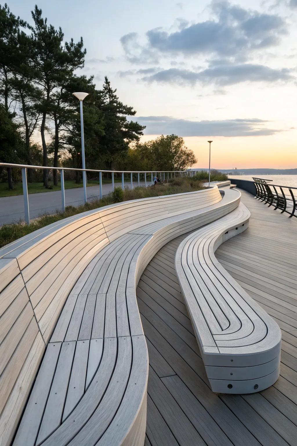 Benches that follow the deck's contour for an elegant seating solution.
