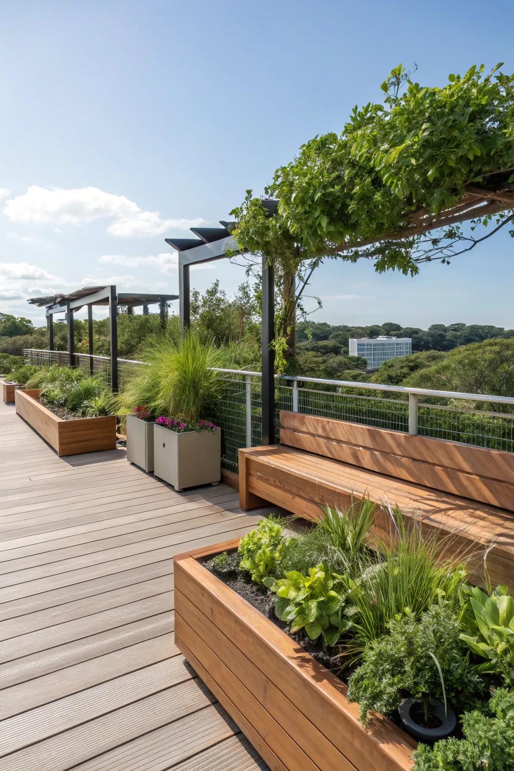 Eco-friendly materials enhance the deck's natural beauty and sustainability.